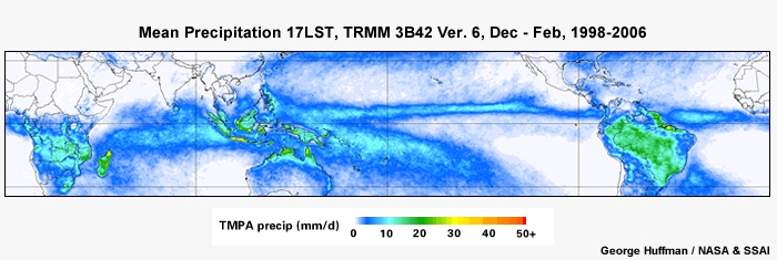 Mean Precip 17LST, TRMM Dec - Feb, 1998-2006
