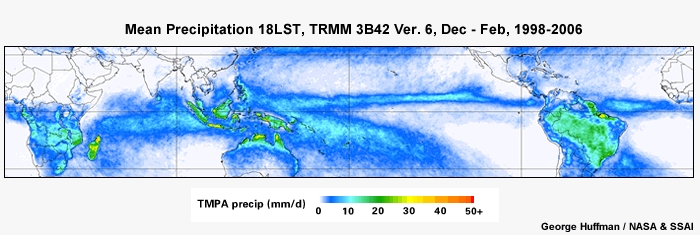 Mean Precip 18LST, TRMM Dec - Feb, 1998-2006