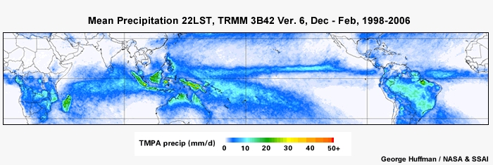 Mean Precip 22LST, TRMM Dec - Feb, 1998-2006