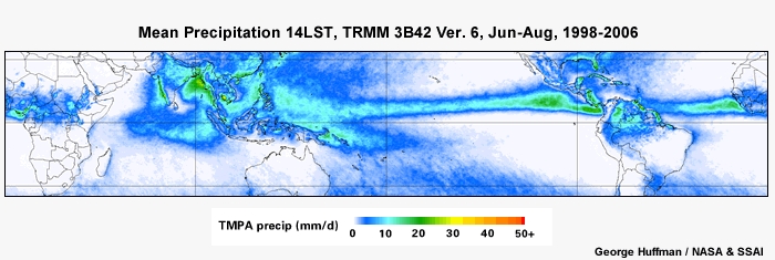 Mean Precip 14LST, TRMM Dec - Feb, 1998-2006