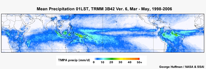 Mean Precip 01LST, TRMM Mar - May, 1998-2006