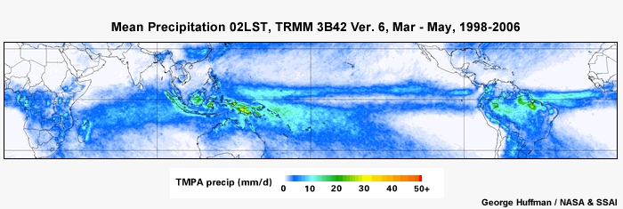 Mean Precip 02LST, TRMM Mar - May, 1998-2006
