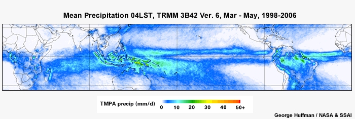 Mean Precip 04LST, TRMM Mar - May, 1998-2006