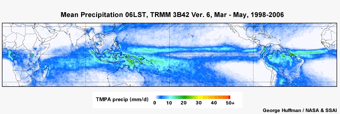 Mean Precip 06LST, TRMM Mar - May, 1998-2006