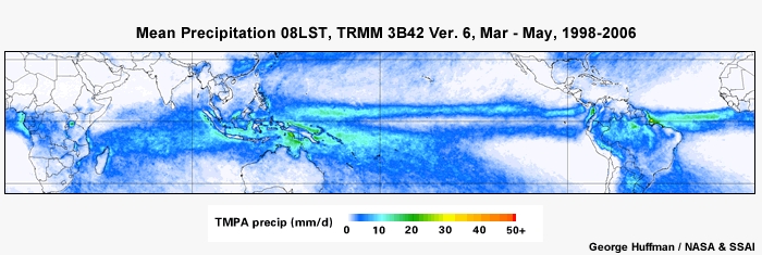 Mean Precip 08LST, TRMM Mar - May, 1998-2006