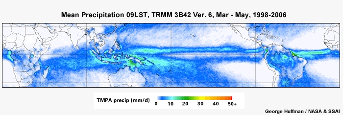 Mean Precip 09LST, TRMM Mar - May, 1998-2006