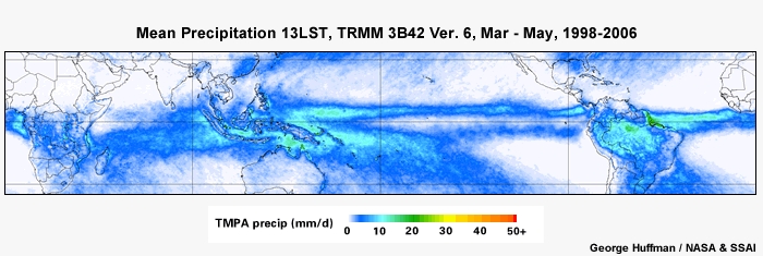 Mean Precip 13LST, TRMM Mar - May, 1998-2006