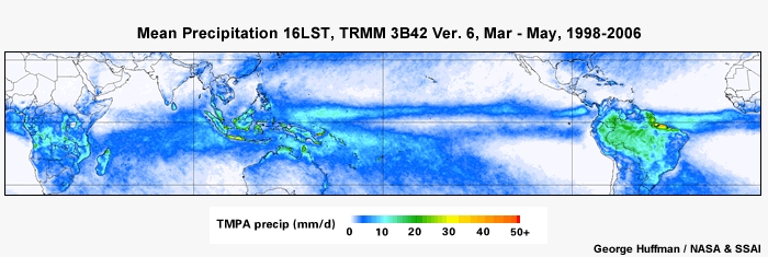 Mean Precip 16LST, TRMM Mar - May, 1998-2006