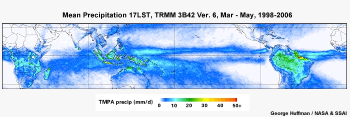 Mean Precip 17LST, TRMM Mar - May, 1998-2006