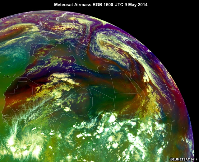 Meteosat Airmass RGB 1500 UTC 9 May 2014