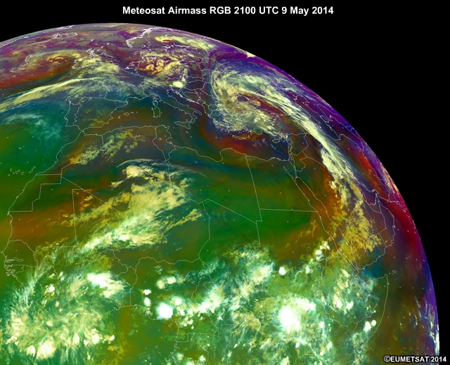 Meteosat Airmass RGB 2100 UTC 9 May 2014