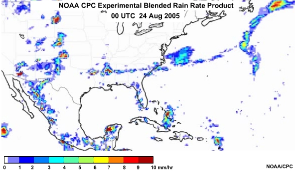NOAA CPC Rain Rate Product 24 Aug, 2005 0000 UTC