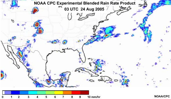 NOAA CPC Rain Rate Product 24 Aug, 2005 0300 UTC