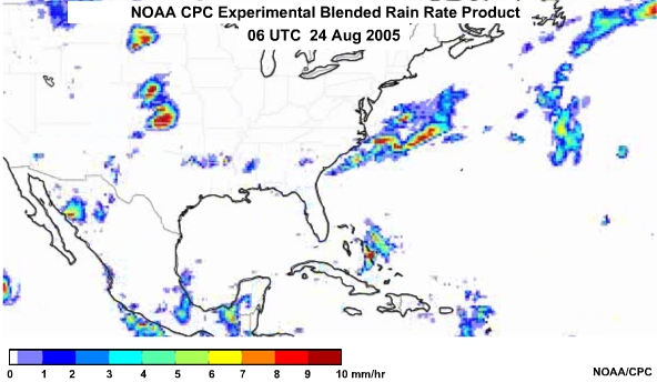 NOAA CPC Rain Rate Product 24 Aug, 2005 0600 UTC