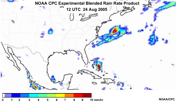 NOAA CPC Rain Rate Product 24 Aug, 2005 1200 UTC