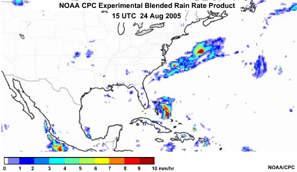 NOAA CPC Rain Rate Product 24 Aug, 2005 1500 UTC