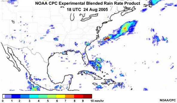 NOAA CPC Rain Rate Product 24 Aug, 2005 1800 UTC