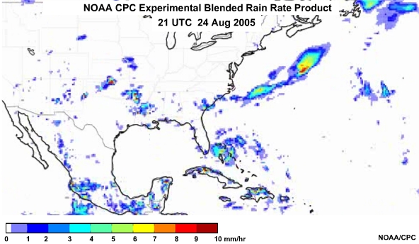 NOAA CPC Rain Rate Product 24 Aug, 2005 2100 UTC