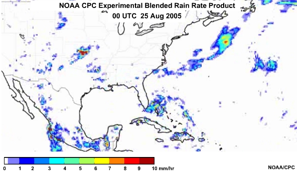 NOAA CPC Rain Rate Product 25 Aug, 2005 0000 UTC