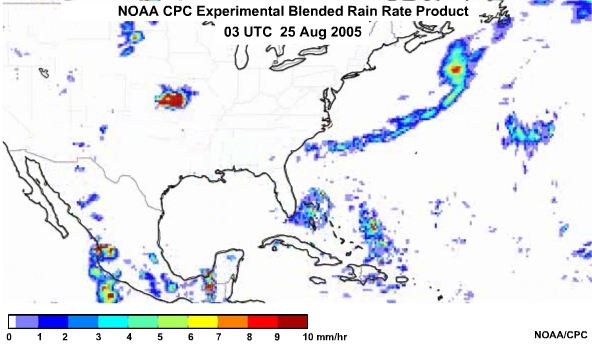 NOAA CPC Rain Rate Product 25 Aug, 2005 0300 UTC