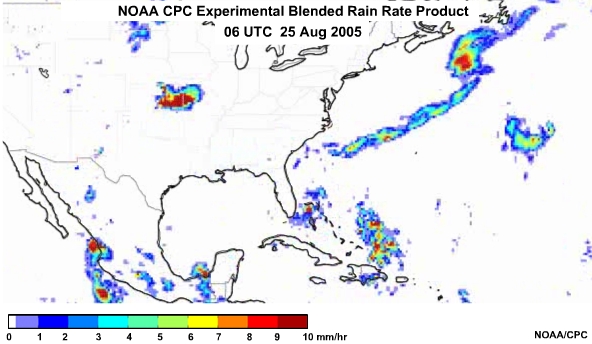 NOAA CPC Rain Rate Product 25 Aug, 2005 0600 UTC