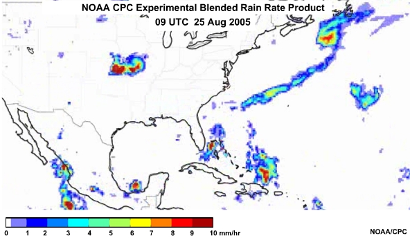 NOAA CPC Rain Rate Product 25 Aug, 2005 0900 UTC