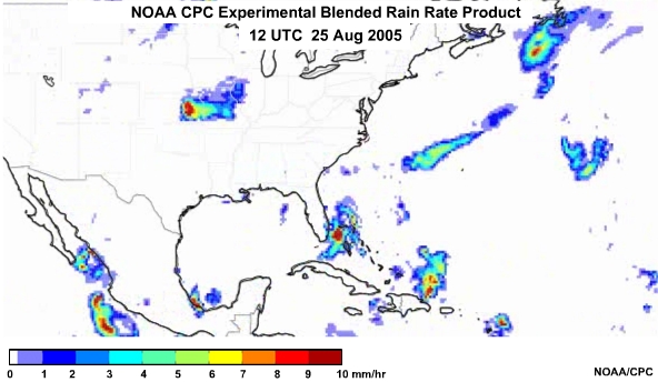 NOAA CPC Rain Rate Product 25 Aug, 2005 1200 UTC