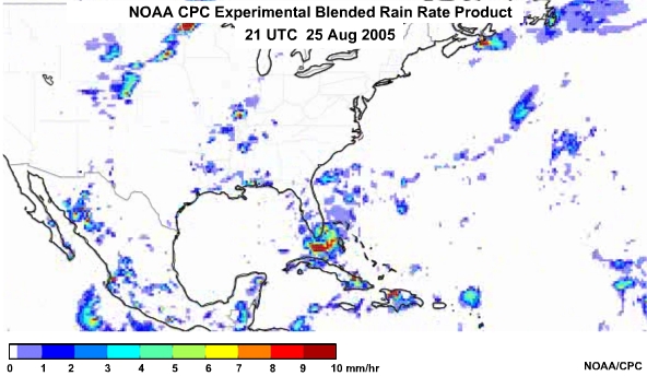 NOAA CPC Rain Rate Product 25 Aug, 2005 2100 UTC