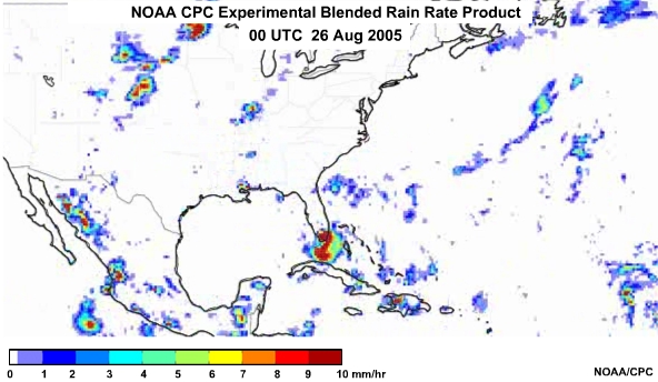 NOAA CPC Rain Rate Product 26 Aug, 2005 0000 UTC