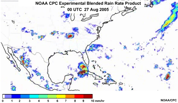 NOAA CPC Rain Rate Product 27 Aug, 2005 0000 UTC