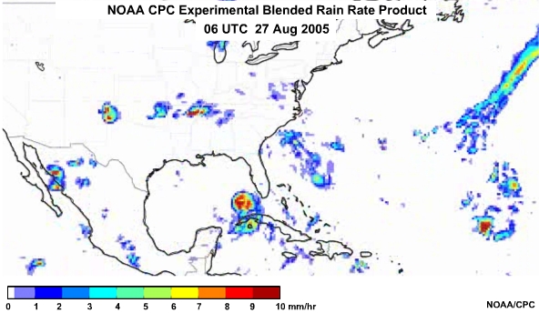 NOAA CPC Rain Rate Product 27 Aug, 2005 0600 UTC