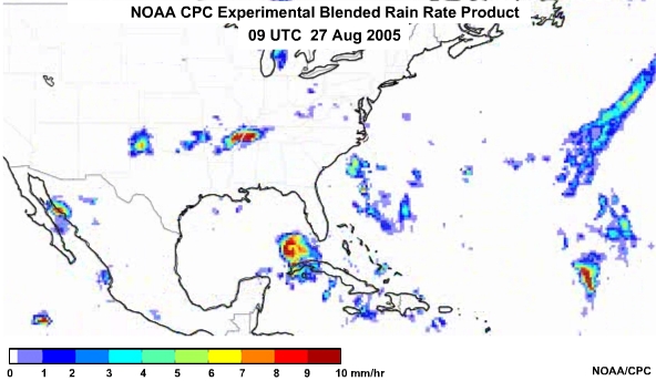 NOAA CPC Rain Rate Product 27 Aug, 2005 0900 UTC