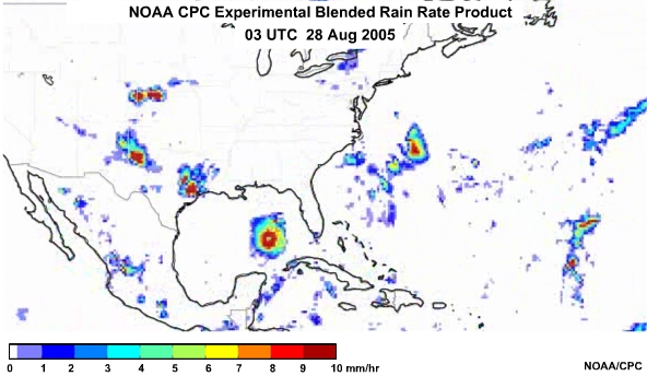 NOAA CPC Rain Rate Product 28 Aug, 2005 0300 UTC