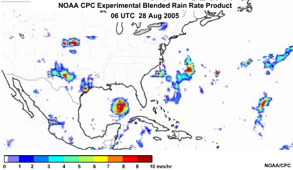 NOAA CPC Rain Rate Product 28 Aug, 2005 0600 UTC