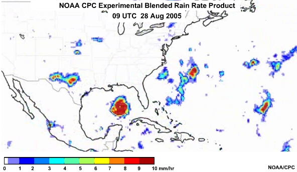 NOAA CPC Rain Rate Product 28 Aug, 2005 0900 UTC