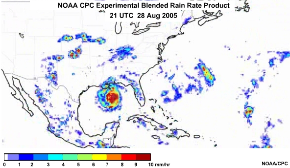 NOAA CPC Rain Rate Product 28 Aug, 2005 2100 UTC