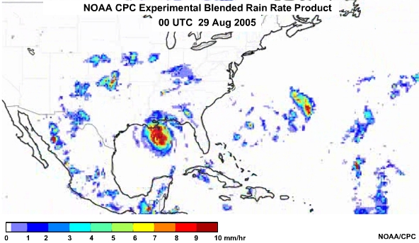 NOAA CPC Rain Rate Product 29 Aug, 2005 0000 UTC