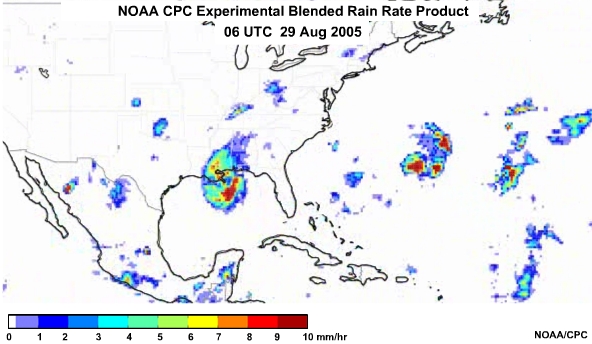 NOAA CPC Rain Rate Product 29 Aug, 2005 0600 UTC