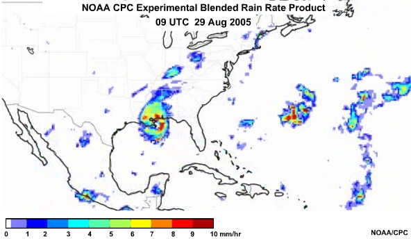 NOAA CPC Rain Rate Product 29 Aug, 2005 0900 UTC