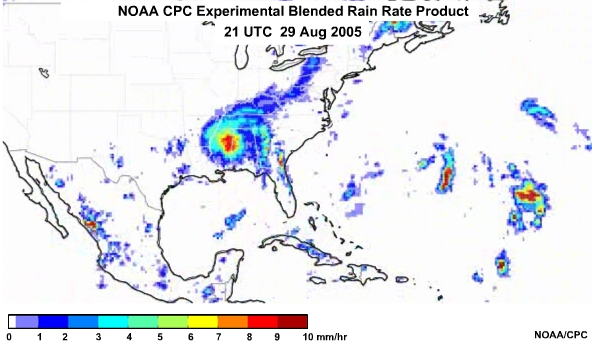 NOAA CPC Rain Rate Product 29 Aug, 2005 2100 UTC
