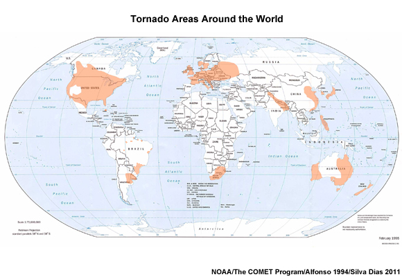 Tornado regions of the world