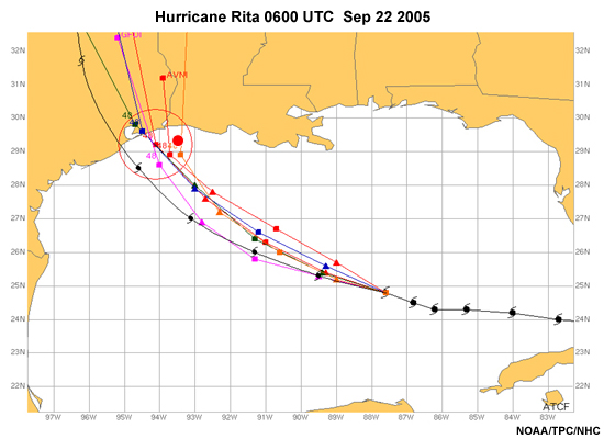 Example of the GCPE forecast circles of the potential consensus track error