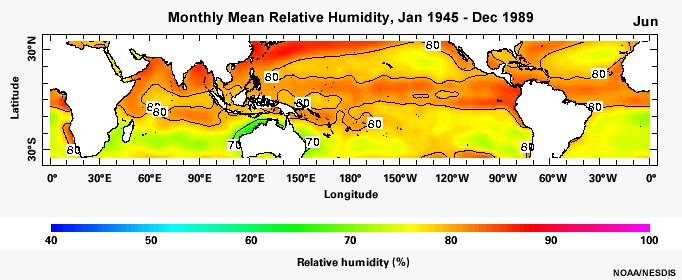 Monthly Mean Relative Humidity, Jan 1945 - Dec 1989