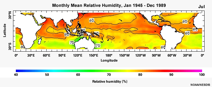 Monthly Mean Relative Humidity, Jan 1945 - Dec 1989