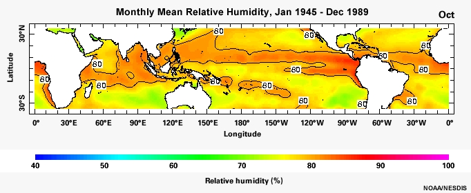 Monthly Mean Relative Humidity, Jan 1945 - Dec 1989