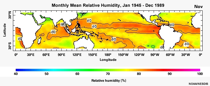 Monthly Mean Relative Humidity, Jan 1945 - Dec 1989