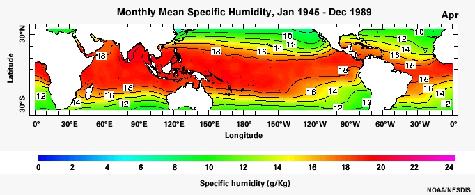 Monthly Mean Specific Humidity, Jan 1945 - Dec 1989