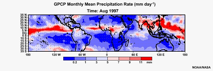 GPCP Monthly Mean Precip Rage Aug 1997