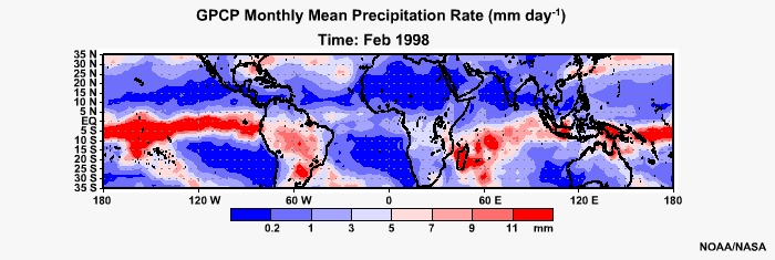 GPCP Monthly Mean Precip Rage Feb 1998