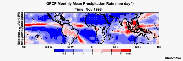 GPCP Monthly Mean Precip Rage Nov 1998